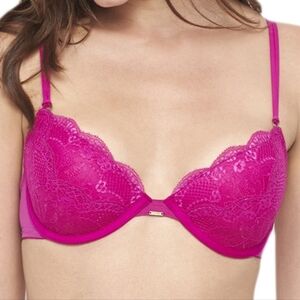 BeMe NYC Women's Rough & Tumble Lace Demi Bra In Pink NWT